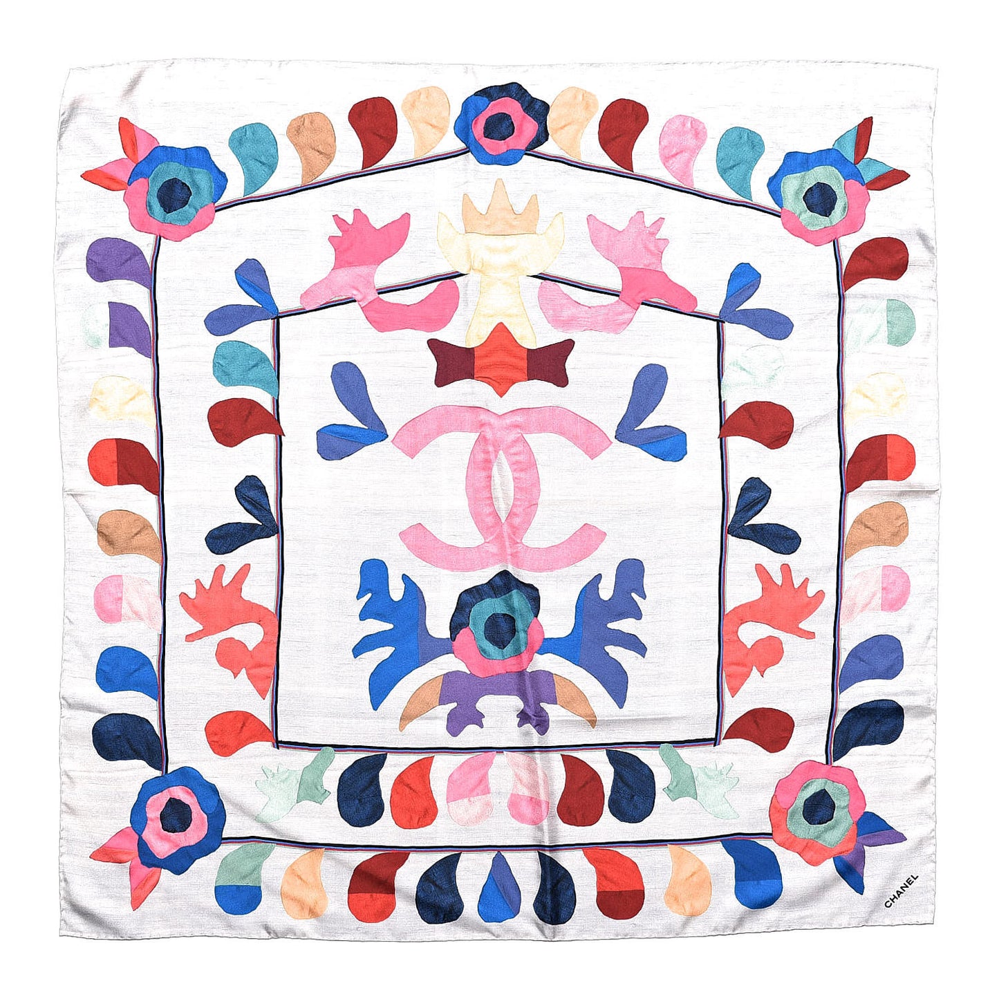 Silk CC Flower Square Scarf Grey