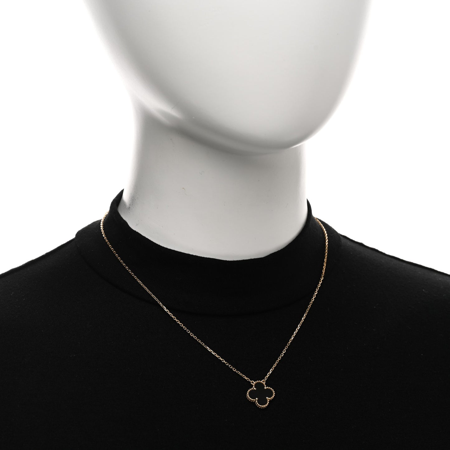 18K Yellow Gold Black Onyx Vintage Alhambra Pendant Necklace