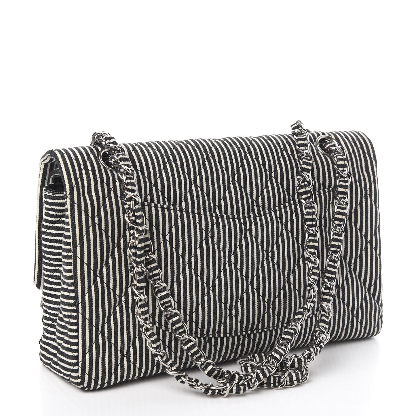 Canvas Sequin Stripe Medium Double Flap Black White