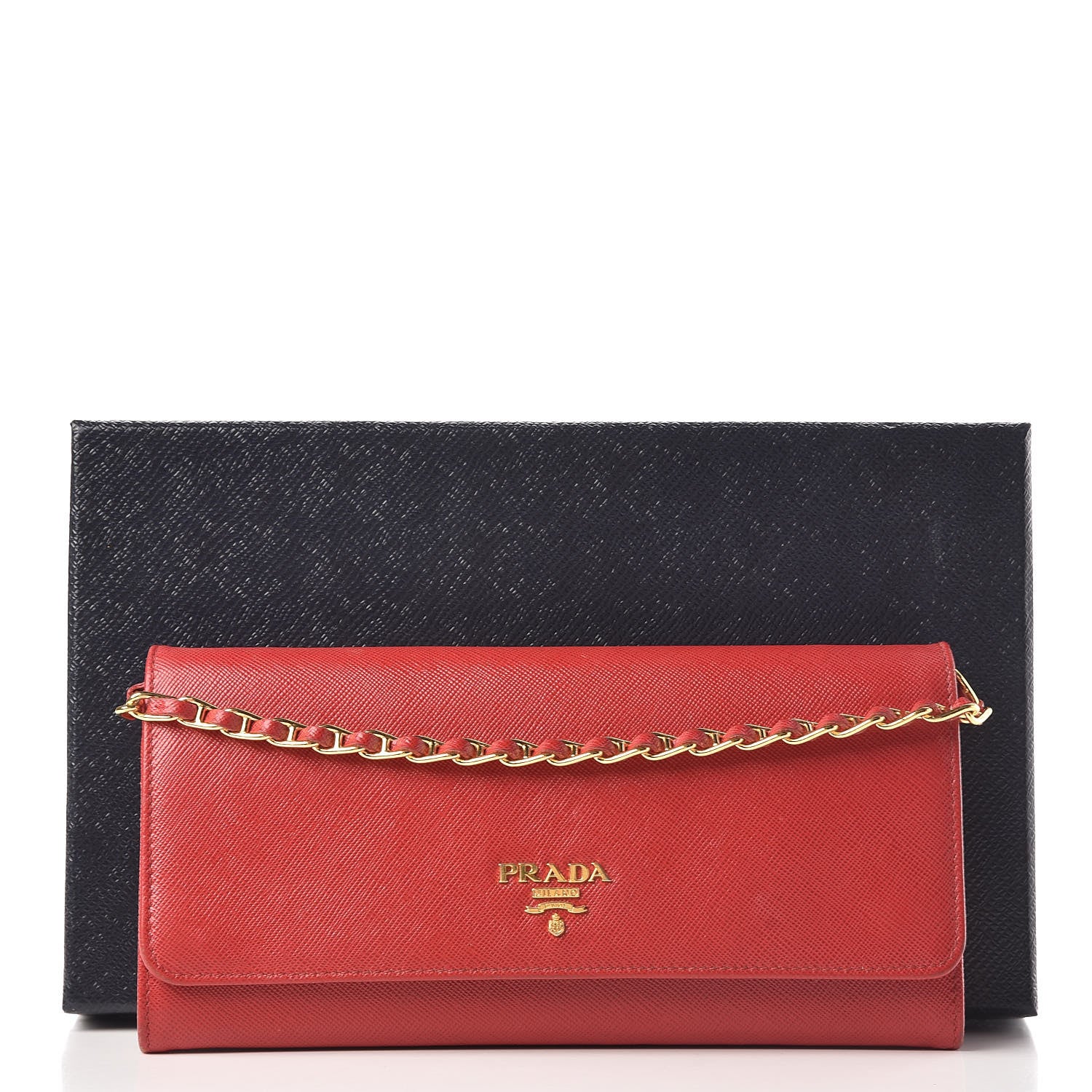 Prada Saffiano Metal Oro Chain Wallet Fuoco 13 of 13
