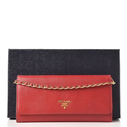 Prada Saffiano Metal Oro Chain Wallet Fuoco 13 of 13