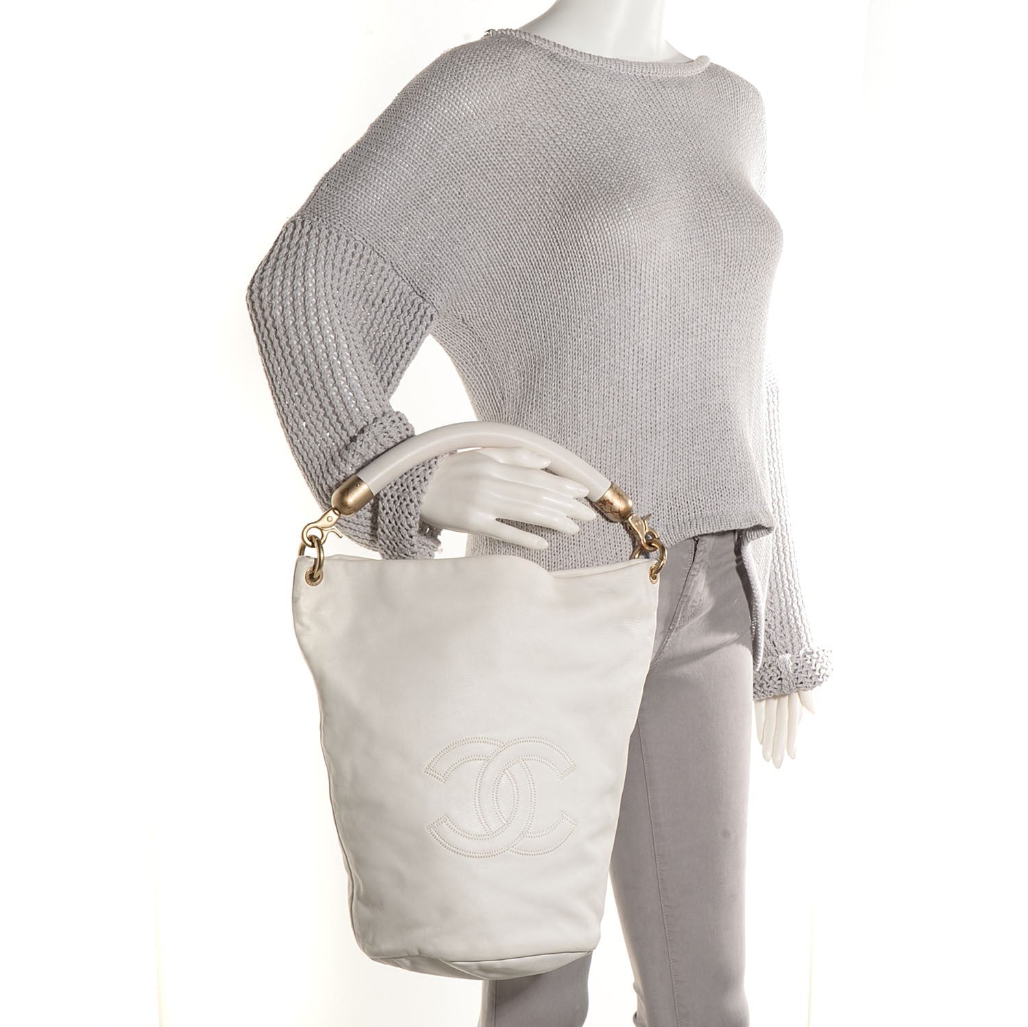 Chanel Calfskin CC Bucket Hobo White 2 of 7