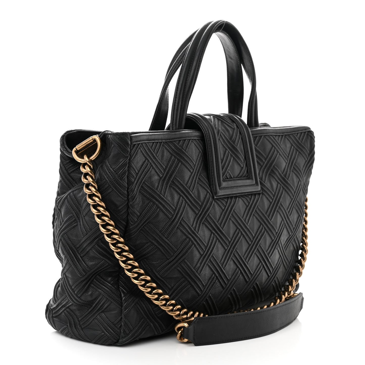Calfskin Large Retro Girl Shopping Tote Black