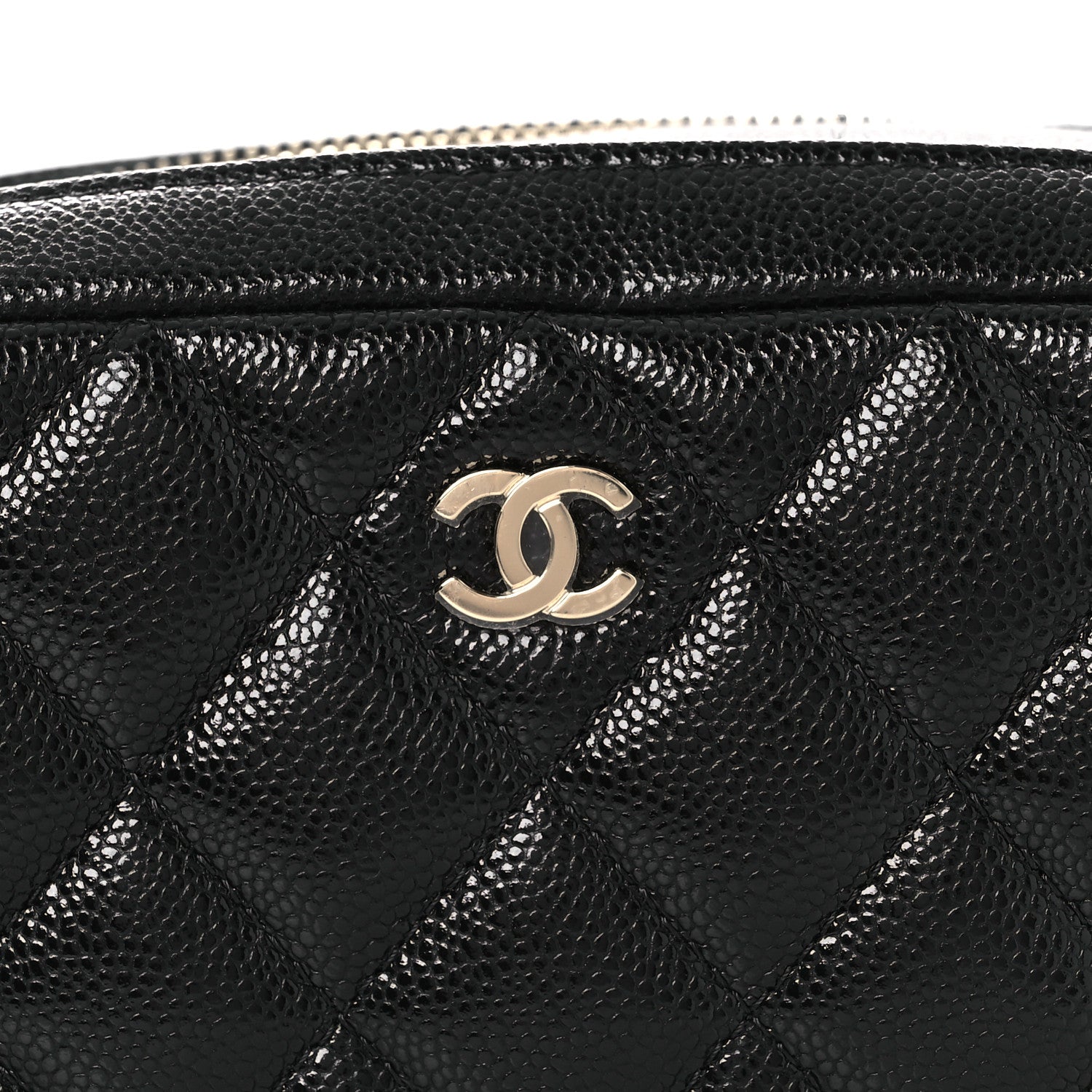 Chanel Caviar Quilted Double Zip Pouch Cosmetic Case Black Black 8 of 12