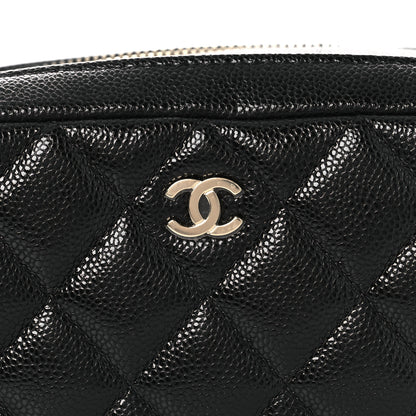 Chanel Caviar Quilted Double Zip Pouch Cosmetic Case Black Black 8 of 12