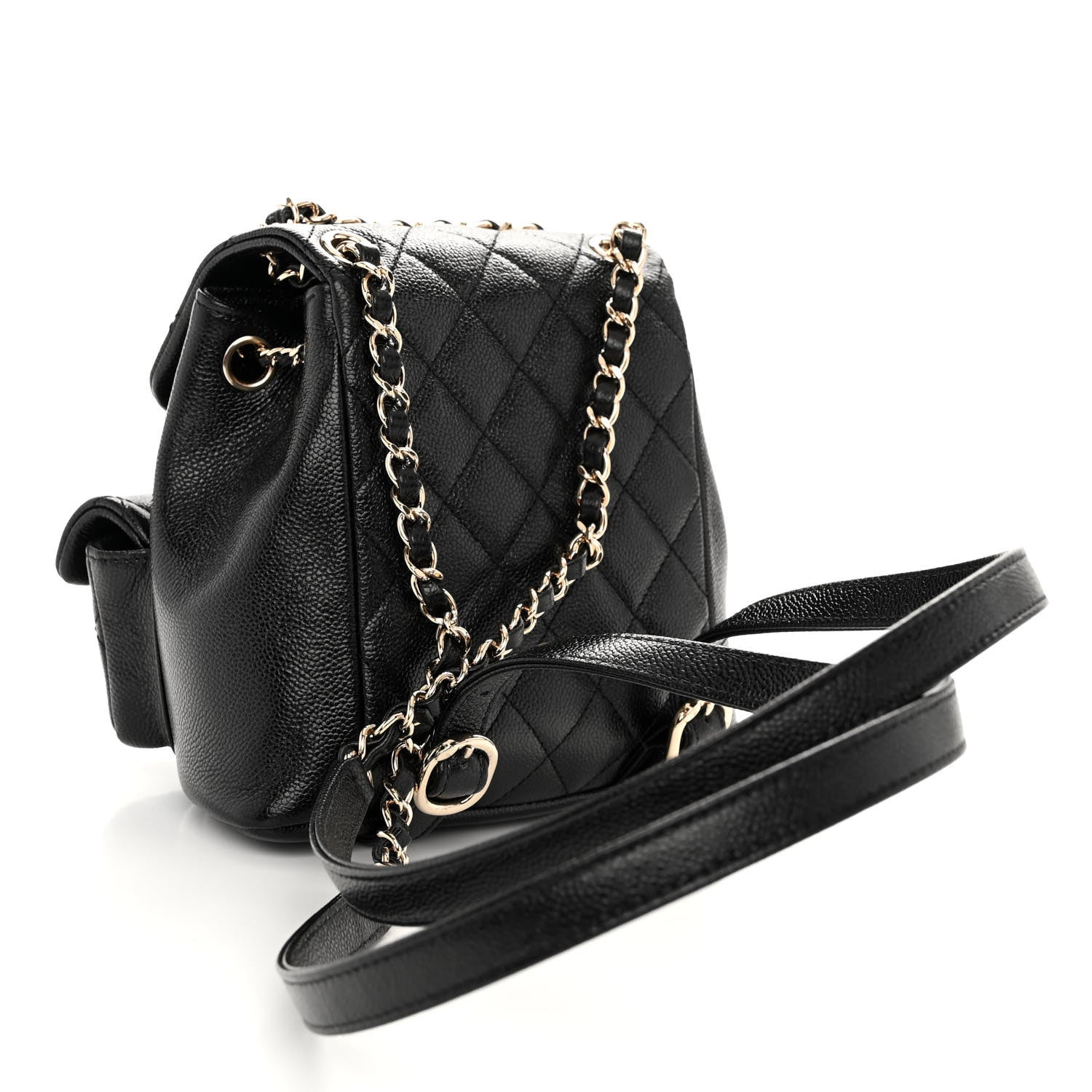 Chanel Shiny Caviar Quilted Small Duma Pockets Drawstring Backpack Black 3 of 10