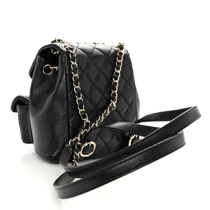Chanel Shiny Caviar Quilted Small Duma Pockets Drawstring Backpack Black 3 of 10
