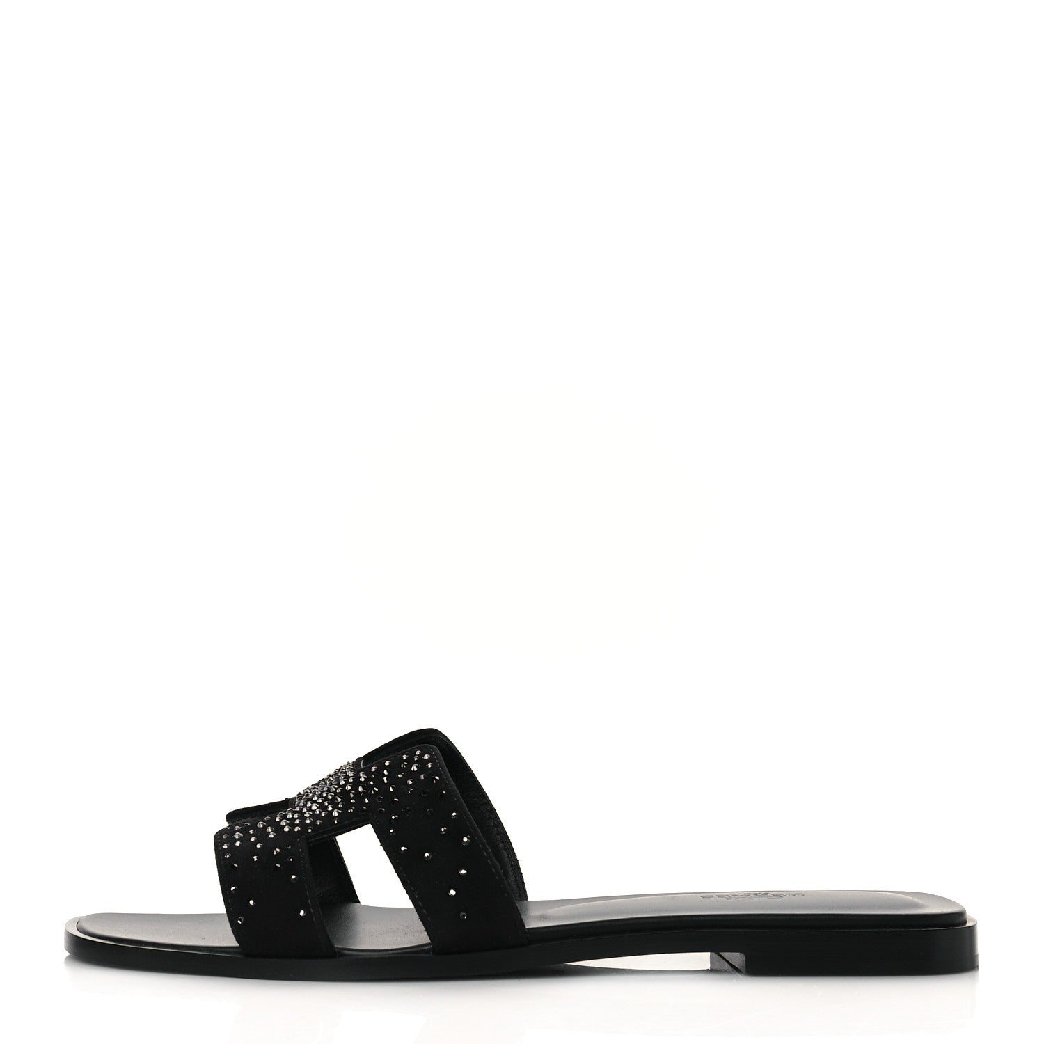 Hermes Goatskin Crystal Oran Sandals 40 Black 1 of 9
