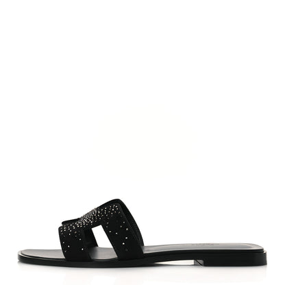Hermes Goatskin Crystal Oran Sandals 40 Black 1 of 9