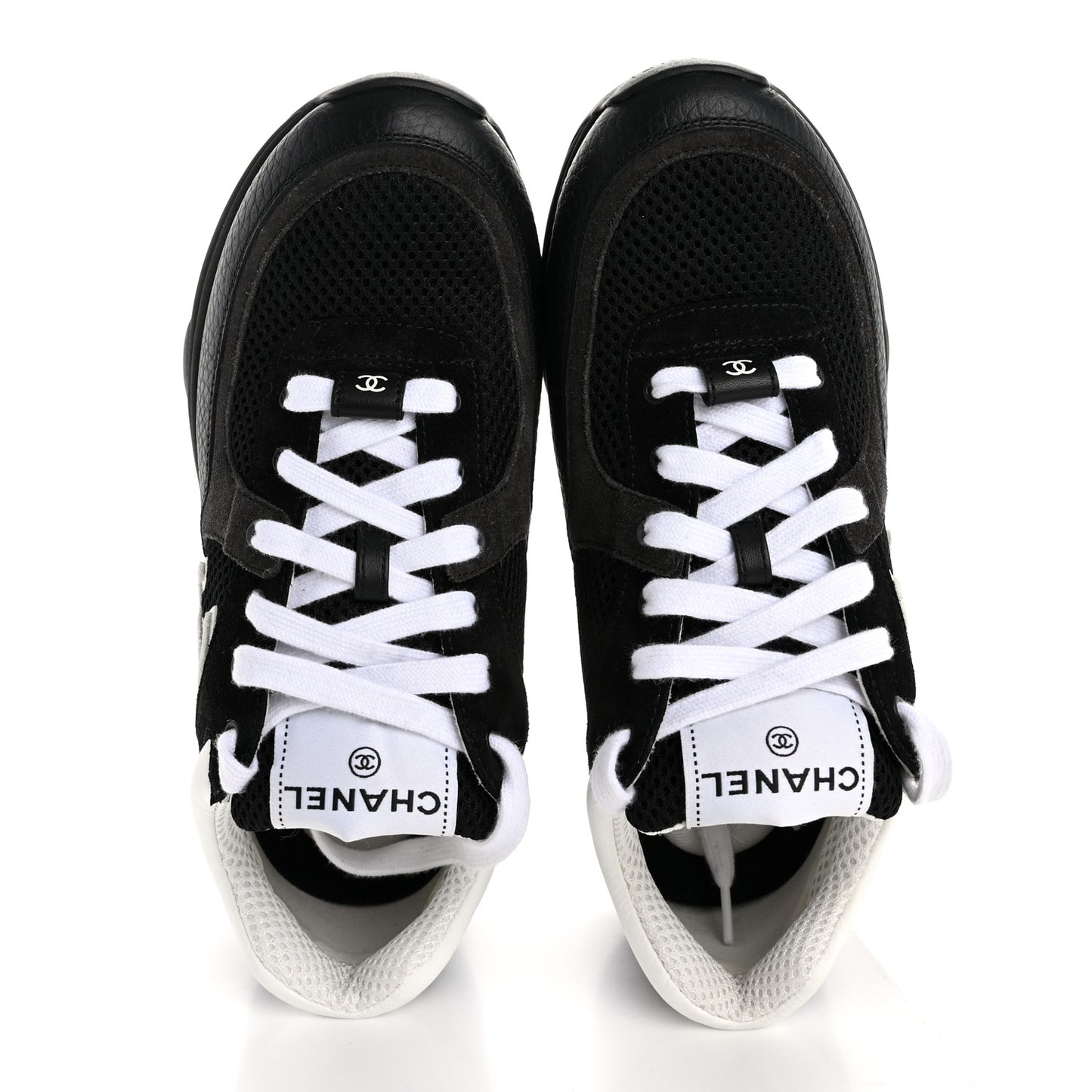 Mesh Suede Grained Calfskin Womens CC Sneakers 38 Black White