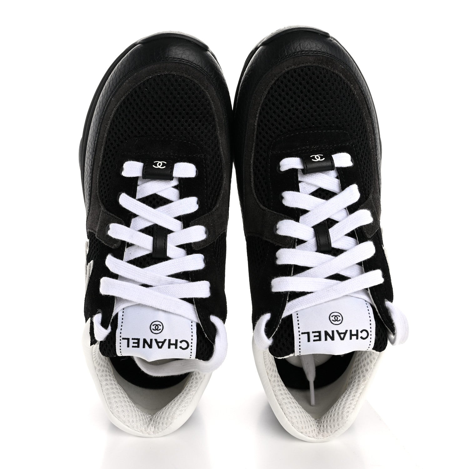 Chanel Mesh Suede Grained Calfskin Womens CC Sneakers 38 Black White 2 of 12