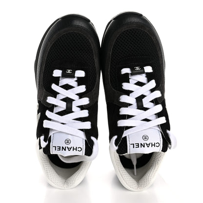 Chanel Mesh Suede Grained Calfskin Womens CC Sneakers 38 Black White 2 of 12
