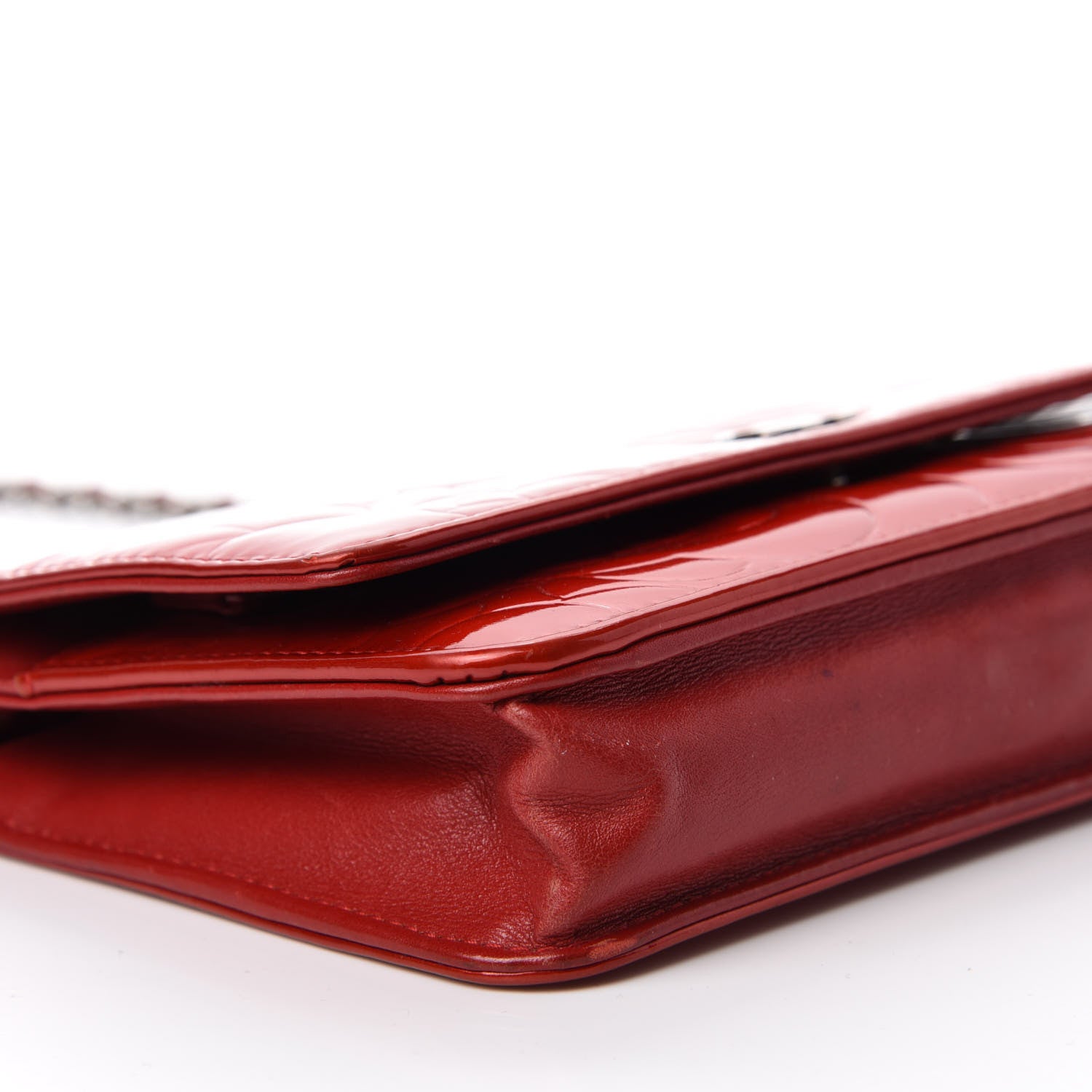 Chanel Patent Camellia Embossed Wallet On Chain WOC Dark Red 6 of 11