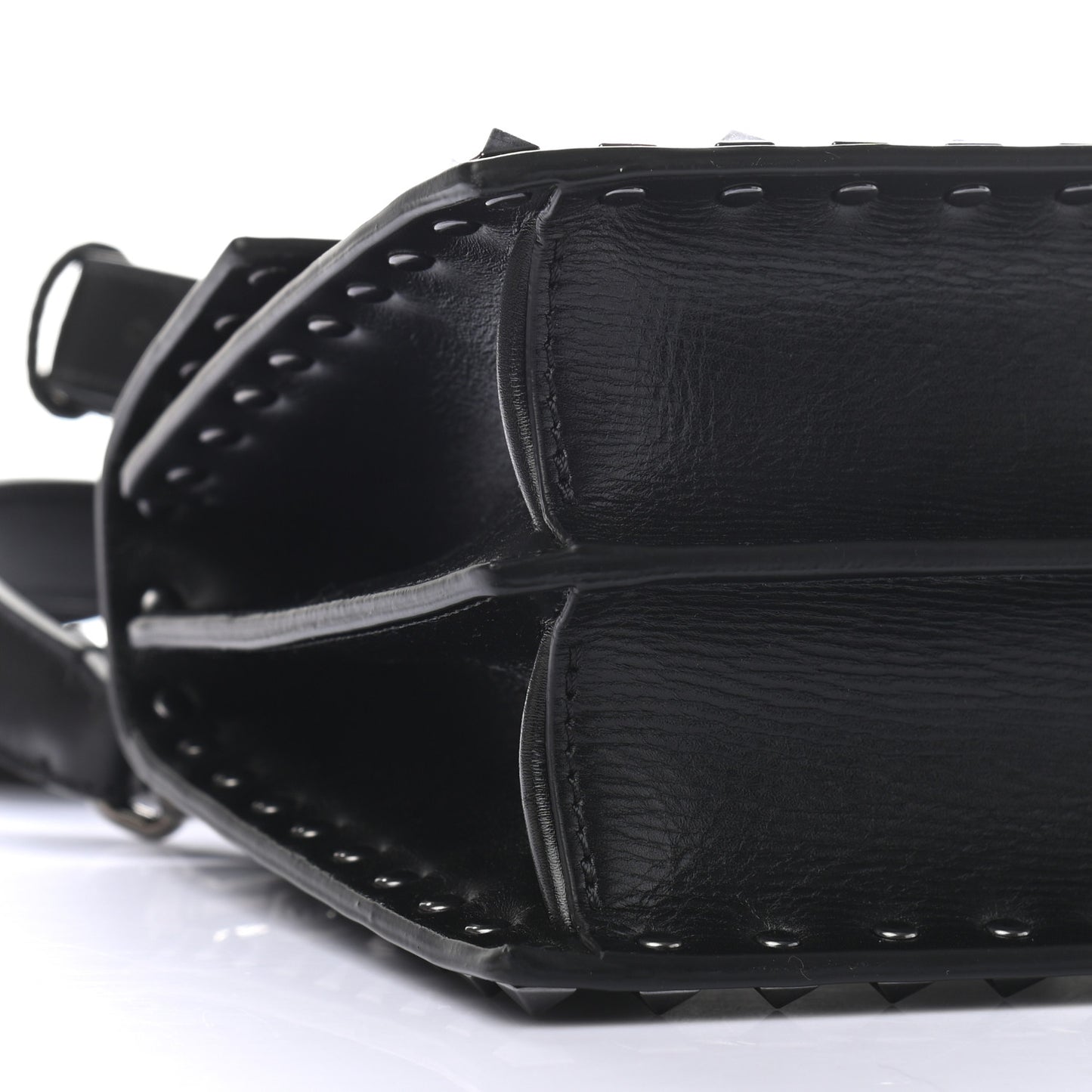 Calfskin Rockstud Flap Top Handle Crossbody Bag Black