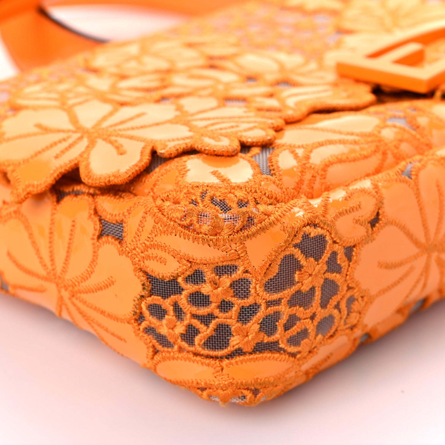 Fendi Embroidered Flowers Baguette Orange 9 of 13