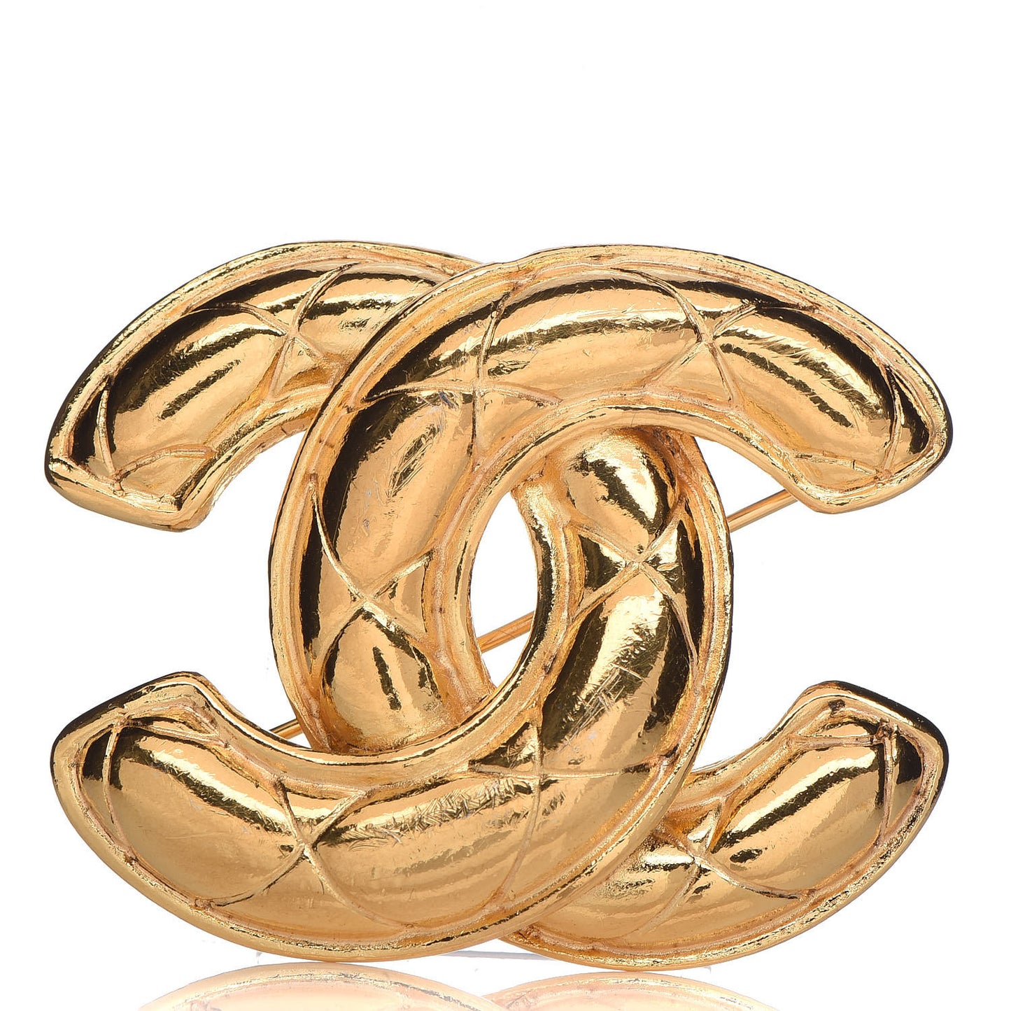 Metal Quilted Large CC Brooch Gold