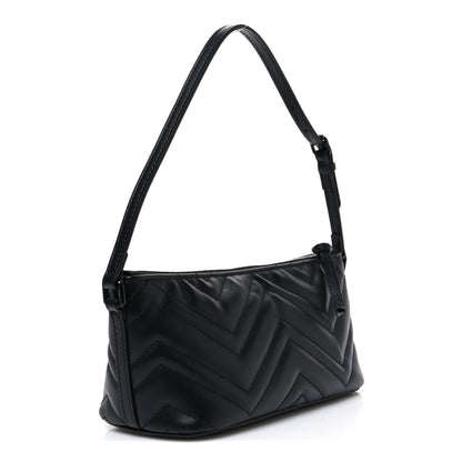 Gucci Calfskin Matelasse Chevron Monochrome GG Marmont Sling Shoulder Bag Black 3 of 10