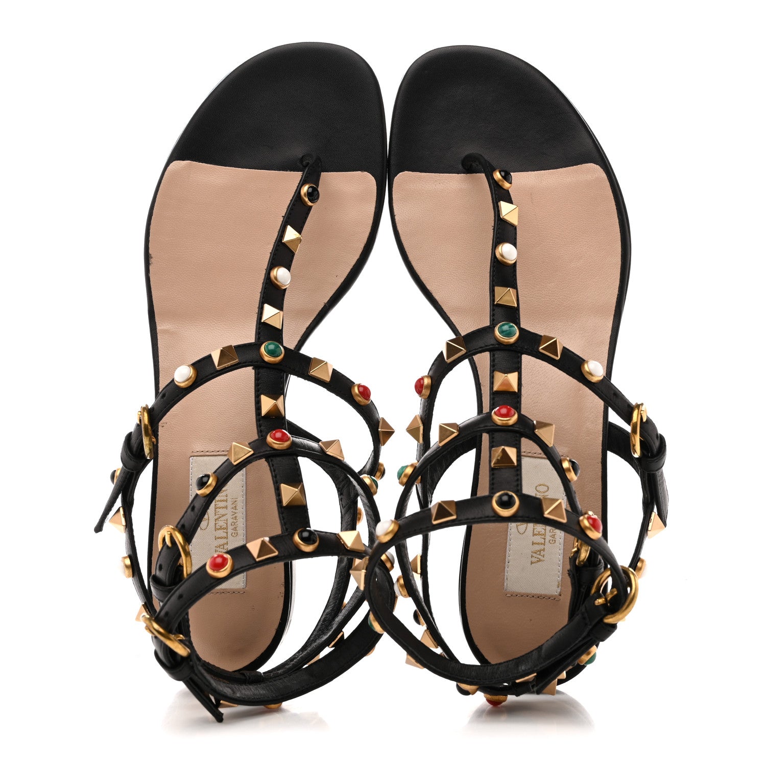 Valentino Garavani Calfskin Rockstud Rolling Ankle Wrap Flat Thong Sandals 37 Black 2 of 10