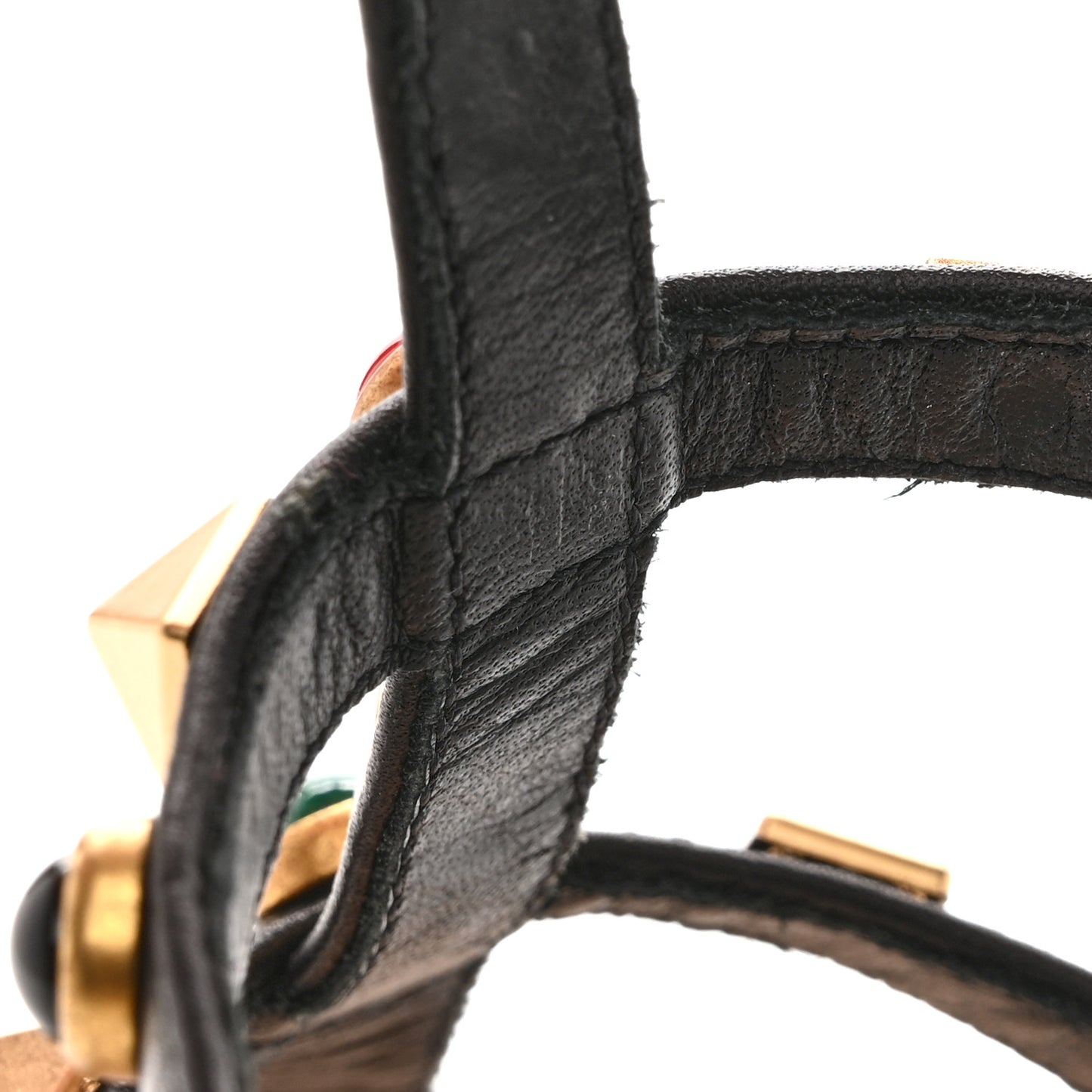 Calfskin Rockstud Rolling Ankle Wrap Flat Thong Sandals 37 Black