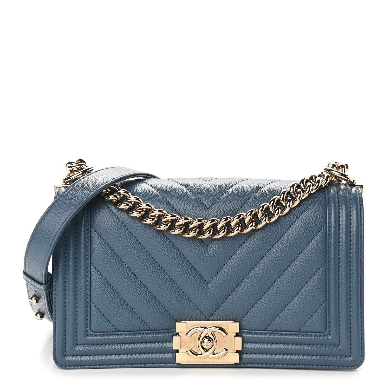 Chanel Caviar Chevron Quilted Medium Boy Flap Blue 1 of 9