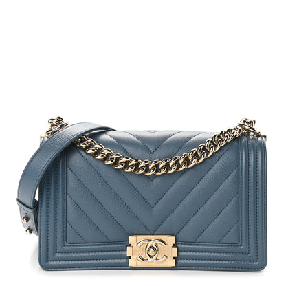 Chanel Caviar Chevron Quilted Medium Boy Flap Blue 1 of 9