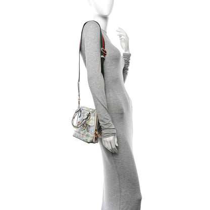 Gucci New Shangai Calfskin Tiger Savanah Web Mini Horsebit 1955 Top Handle Bag Chalky White Multicolor 2 of 10