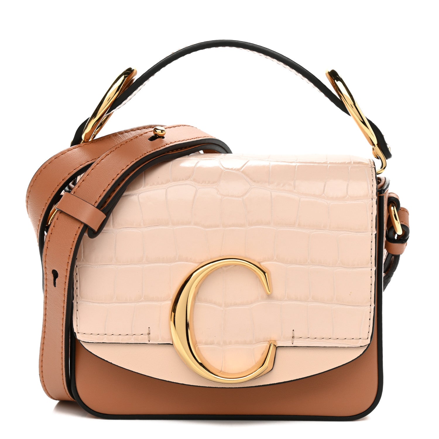 Chloe Calfskin Crocodile Embossed Mini C Double Carry Cement Pink 1 of 10