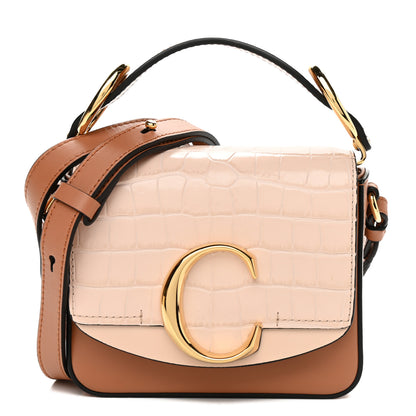 Chloe Calfskin Crocodile Embossed Mini C Double Carry Cement Pink 1 of 10