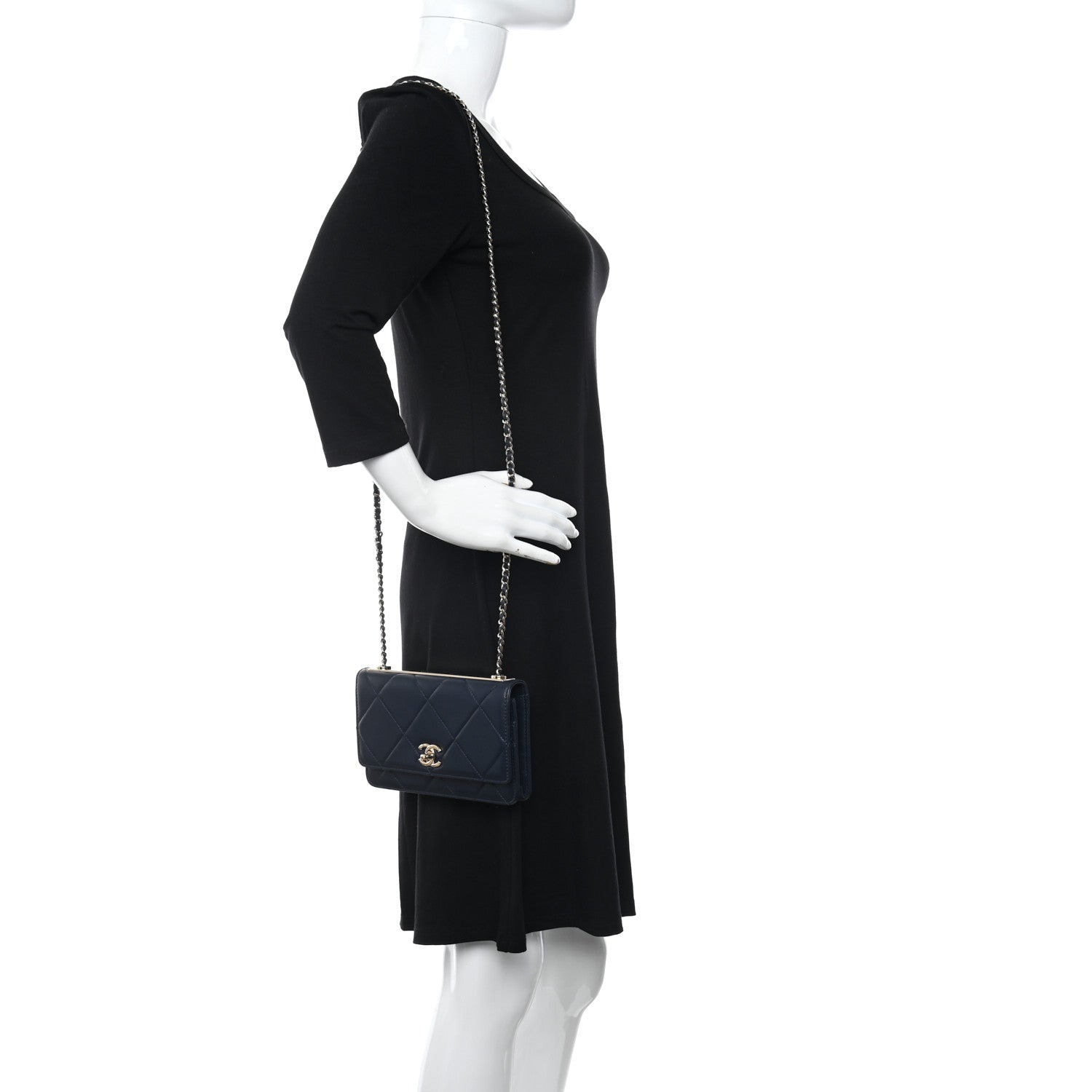 Chanel Lambskin Quilted Trendy CC Wallet On Chain WOC Navy 2 of 13