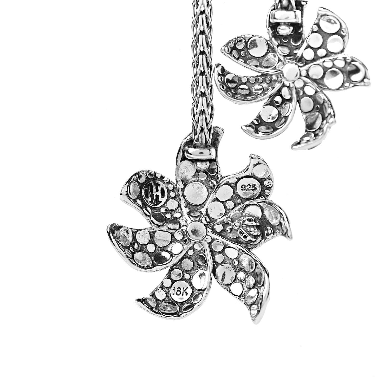 John Hardy Sterling Silver 18K Yellow Gold Flower Pendant Necklace 5 of 6