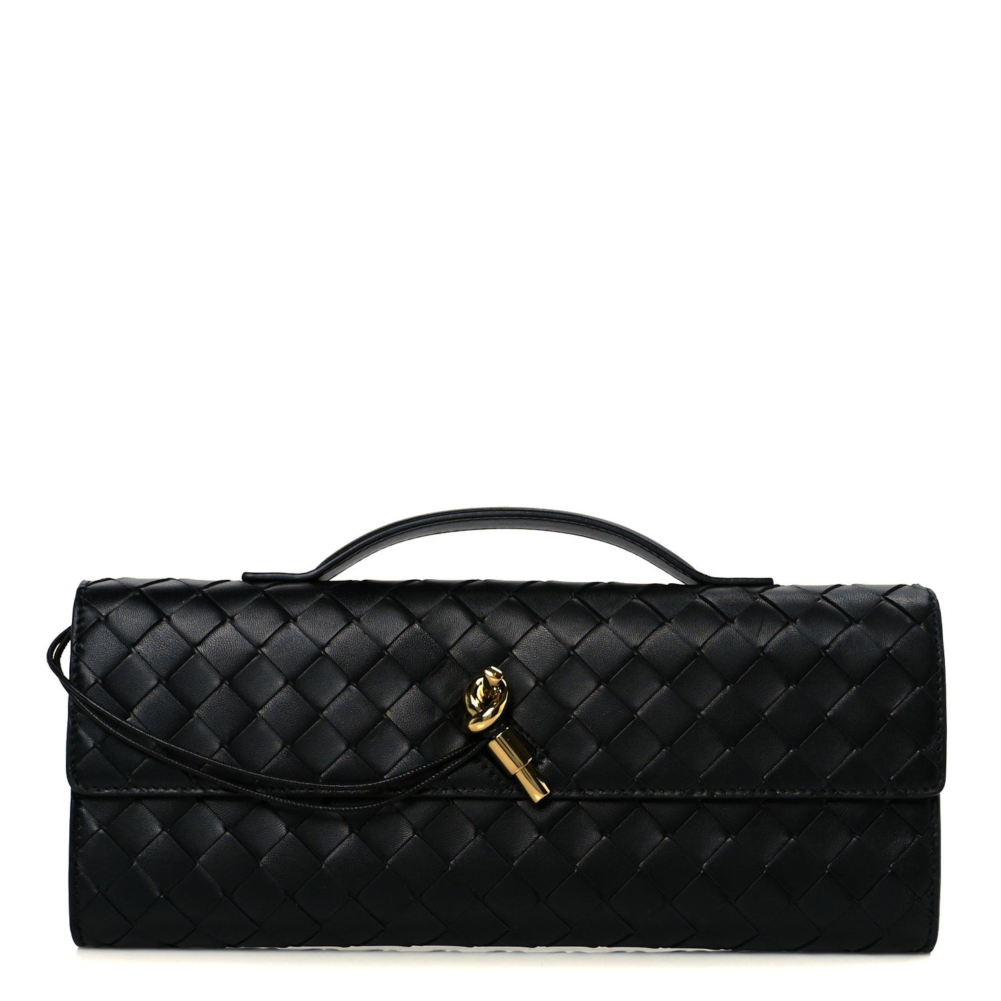 Nappa Intrecciato Long Andiamo Top Handle Clutch Black