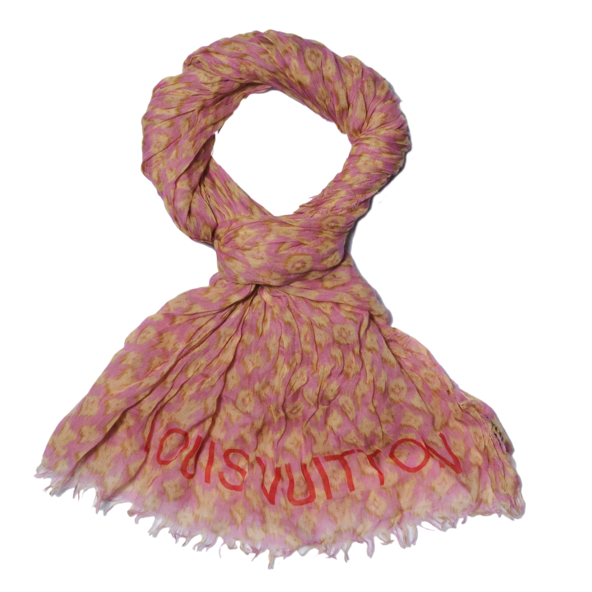 Louis Vuitton Cashmere Silk Monogram Ikat Stole Rose 1 of 7