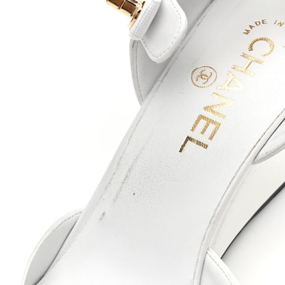 Chanel Lambskin Patent Cap Toe Mary Jane Wedge Pumps 41 White Black 12 of 14