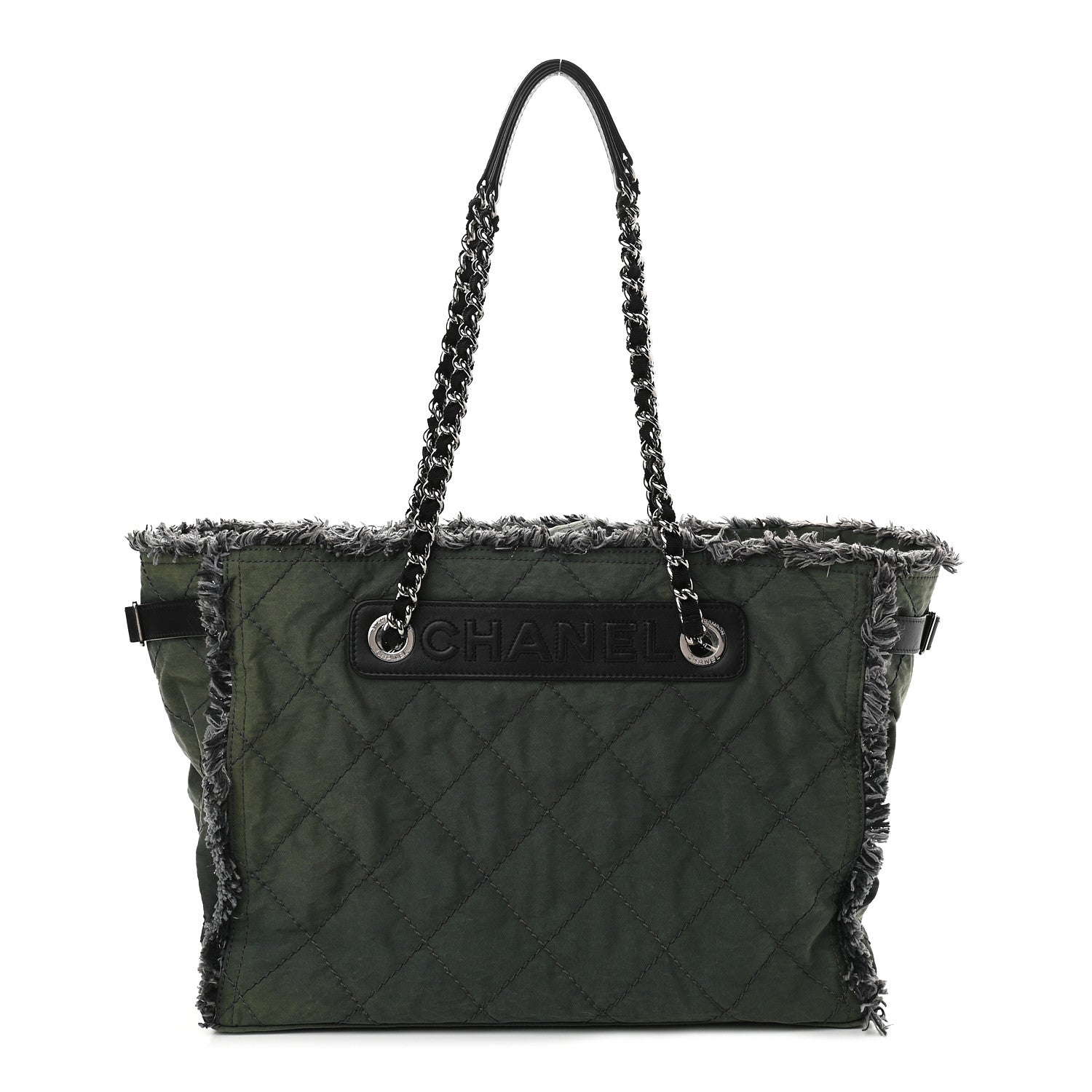 Chanel Canvas Stitched Tweed Large Tote Dark Green 1 of 9