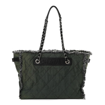 Chanel Canvas Stitched Tweed Large Tote Dark Green 1 of 9