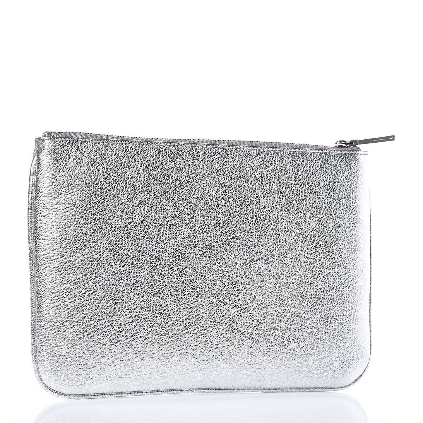 Metallic Goatskin Logo Large Everyday Zip Pouch Argent Black
