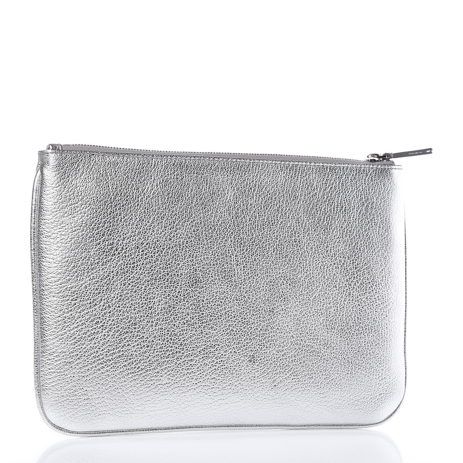 Balenciaga Metallic Goatskin Logo Large Everyday Zip Pouch Argent Black 3 of 8