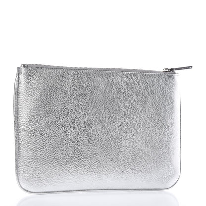 Balenciaga Metallic Goatskin Logo Large Everyday Zip Pouch Argent Black 3 of 8