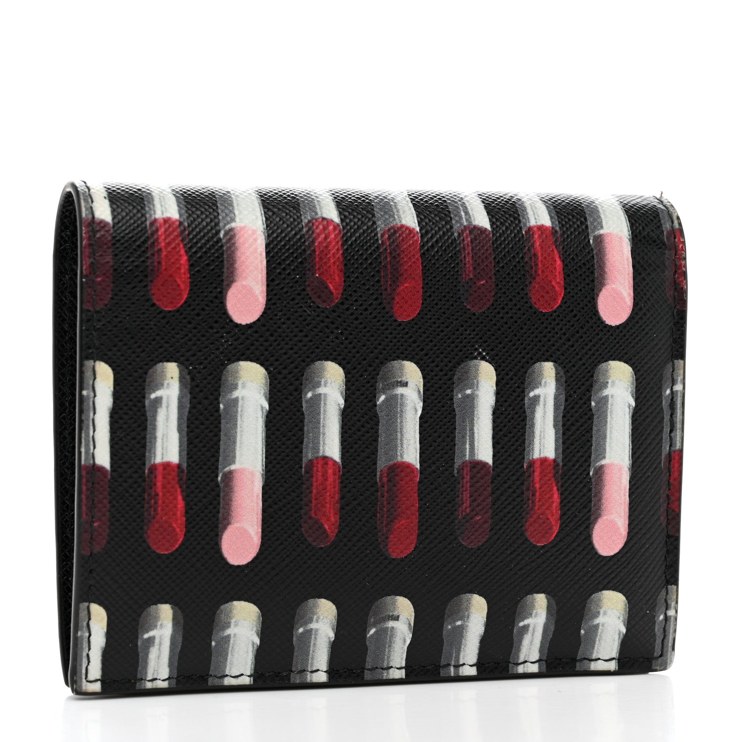 Prada Saffiano Lipstick Print Bi-Fold Wallet Black 3 of 7