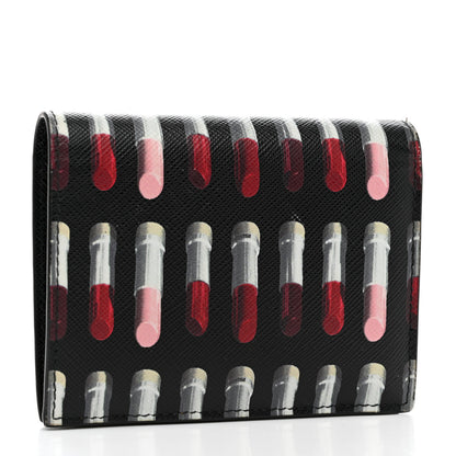 Prada Saffiano Lipstick Print Bi-Fold Wallet Black 3 of 7