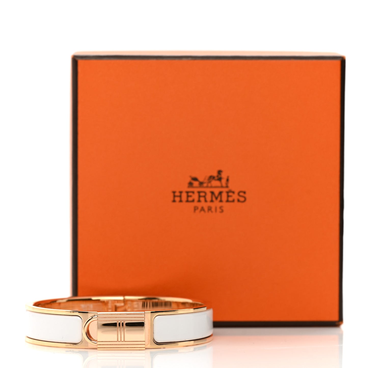 Enamel Narrow Clic Cadenas Bracelet PM White