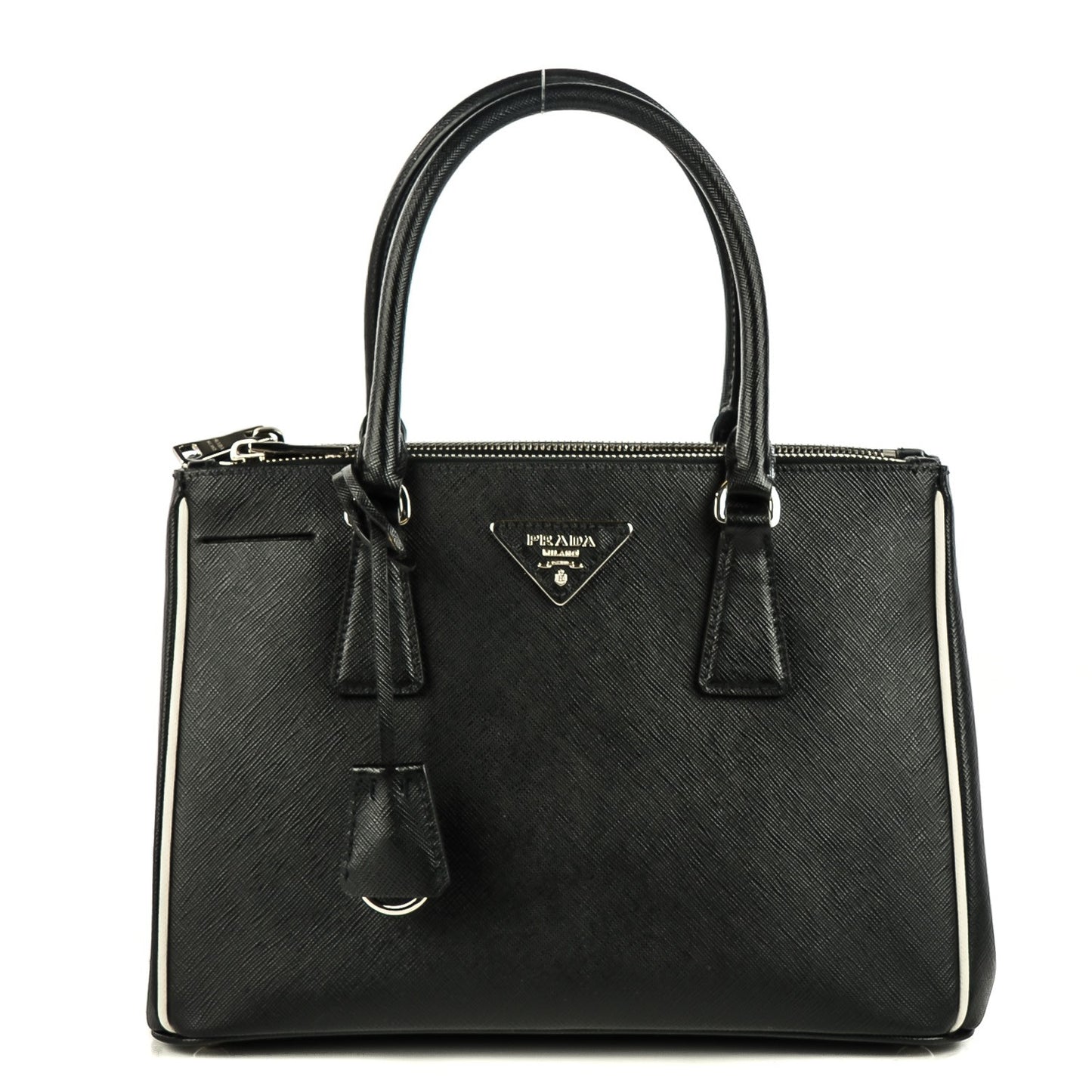 Saffiano Small Galleria Double Zip Tote Black Talco
