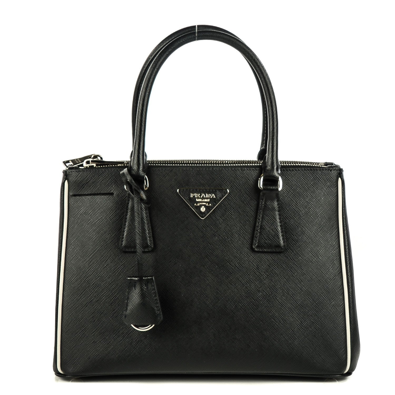 Prada Saffiano Small Galleria Double Zip Tote Black Talco 1 of 10