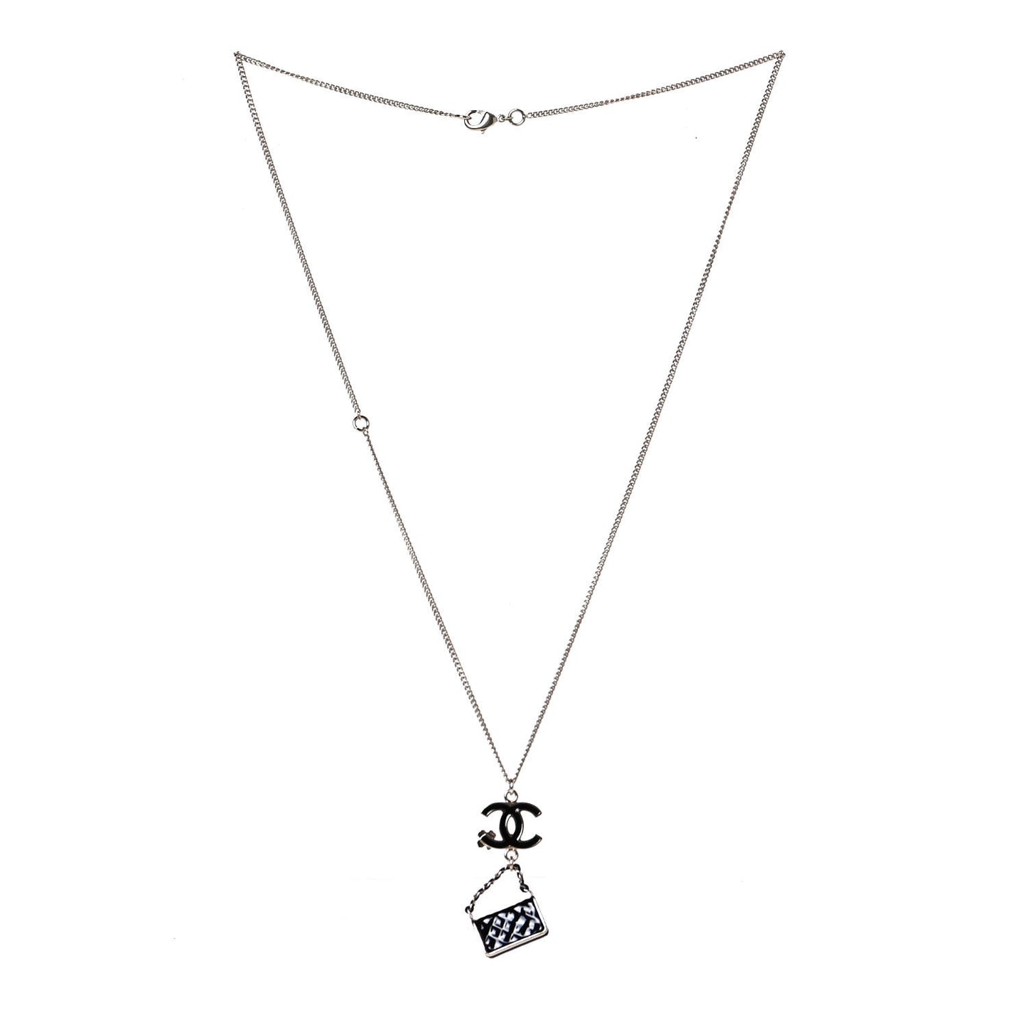 Enamel Charming Chic Classic Flap CC Charm Necklace Black