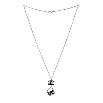 Chanel Enamel Charming Chic Classic Flap CC Charm Necklace Black 3 of 5