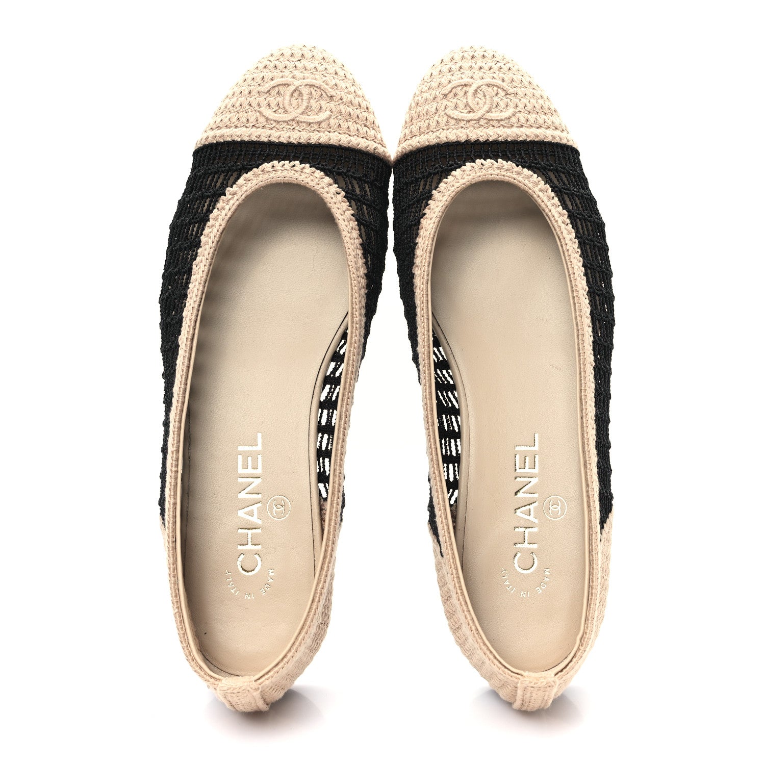 Chanel Raffia Cap Toe Ballerina Flats 39 Black Beige 2 of 10