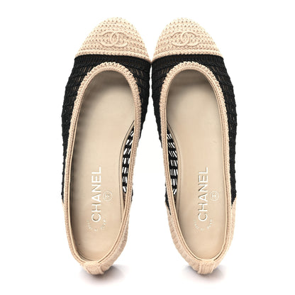 Chanel Raffia Cap Toe Ballerina Flats 39 Black Beige 2 of 10