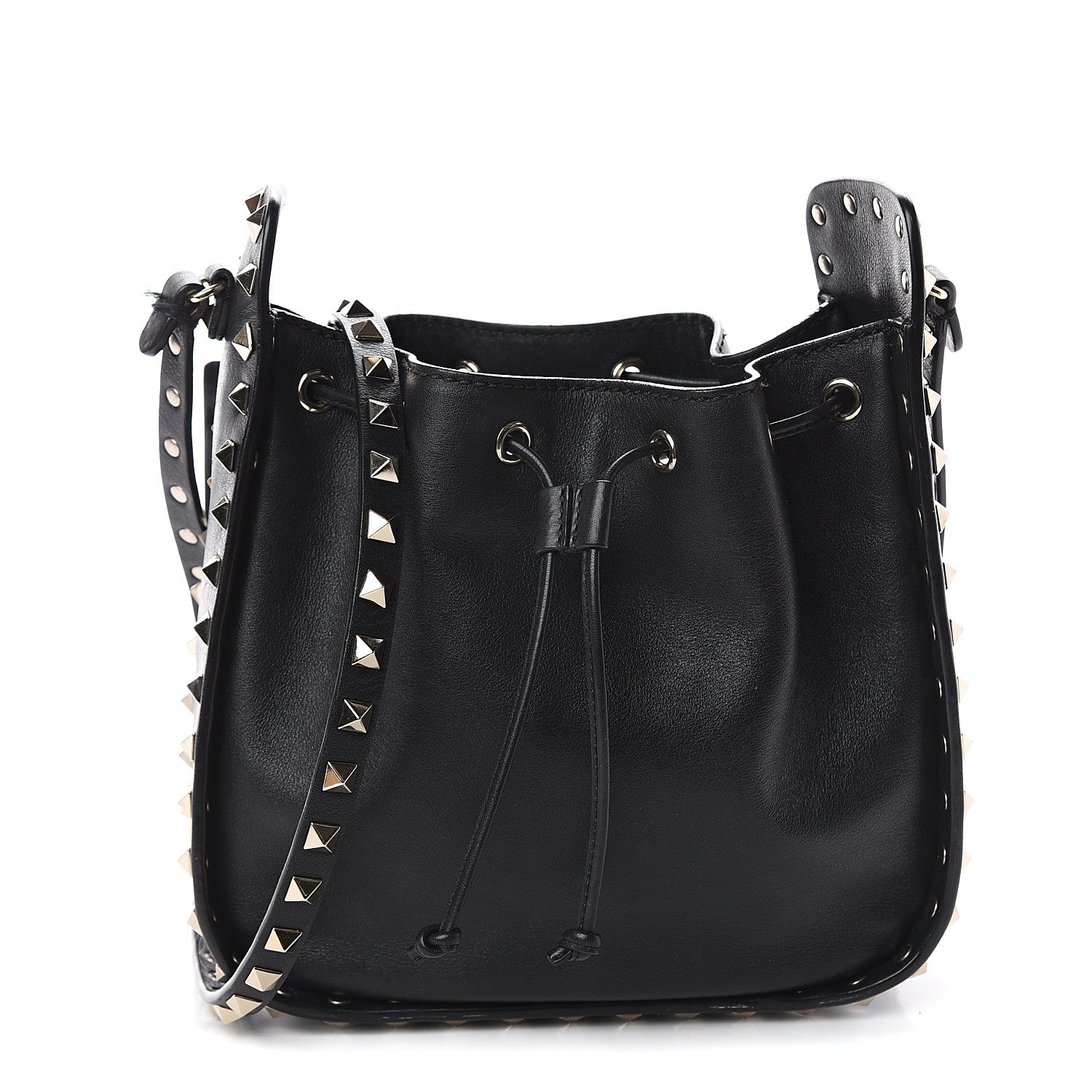 Valentino Garavani Vitello Rockstud Bucket Bag Black 1 of 8