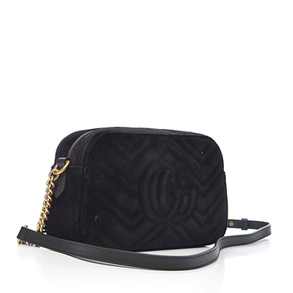 Gucci Velvet Matelasse Small GG Marmont Chain Shoulder Bag Black 3 of 10