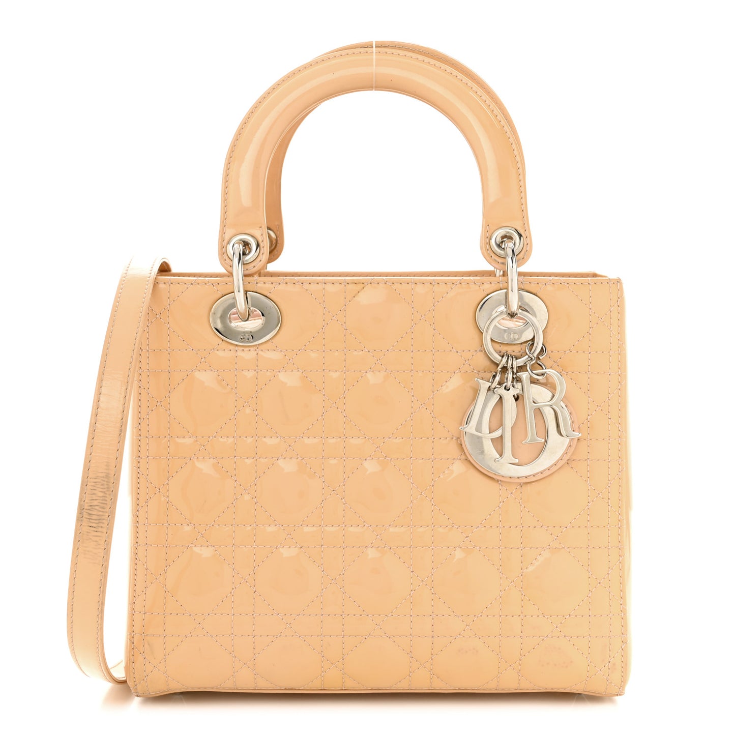 Patent Cannage Medium Lady Dior Beige